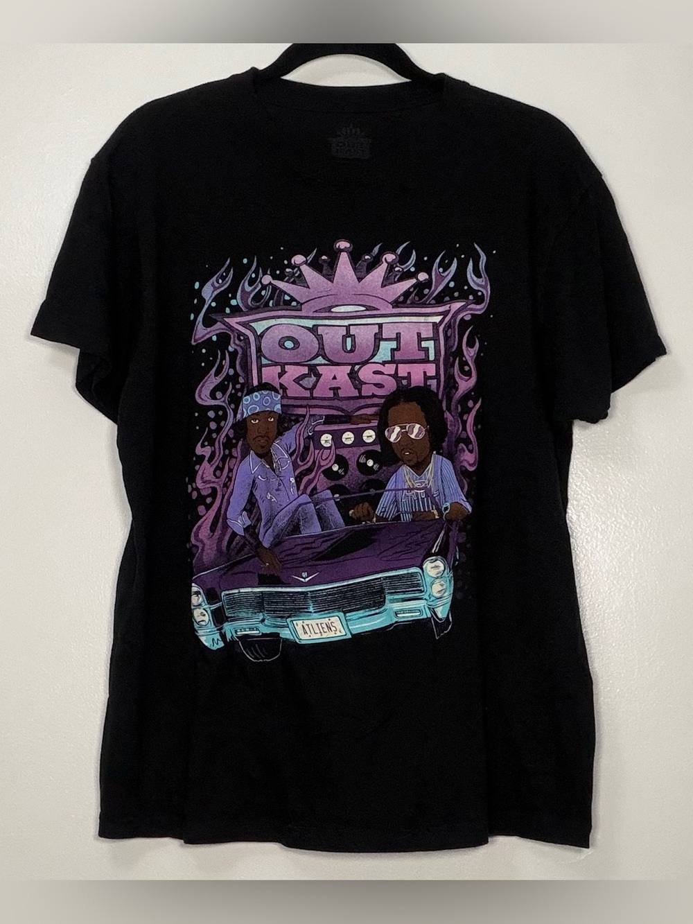 Our Legacy Unisex Black Tee with Purple & Teal Car Graphic